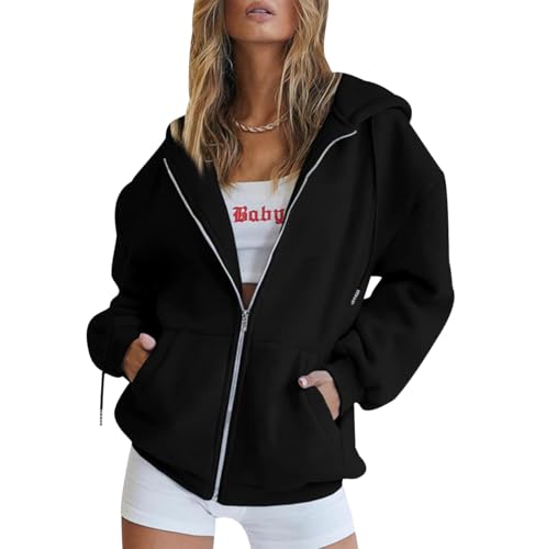 Sudadera Cremallera Mujer Sudaderas Basicas Mujer Sweatshirt Chaqueta Sudadera Con Capucha Cremallera Oversize Deporte de Mujer Zip Hoodie Deportiva Hoodies Women Talla Grande Hoody Mujer Negro 4XL