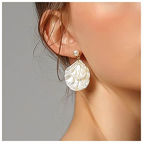 Cimenexe Vintage Scallop Dangle Earrings Pearl Stud Earrings White Shell Drop Earrings Bohemian Statement Earrings Jewelry for Women and Girls