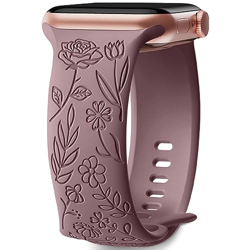 Mastten Engraved Floral Straps Compatible with Apple Watch Straps 38mm 40mm 41mm 42mm Women