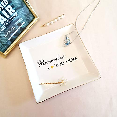 Mom Birthday Gifts for Any Mom from Daughter Son - Mothers Day Christmas Thanksgiving Valentine Birthday Gifts for Mom - Remember I Love You Mom Decorative Ceramic Trinket Dish Ring Jewelry Tray