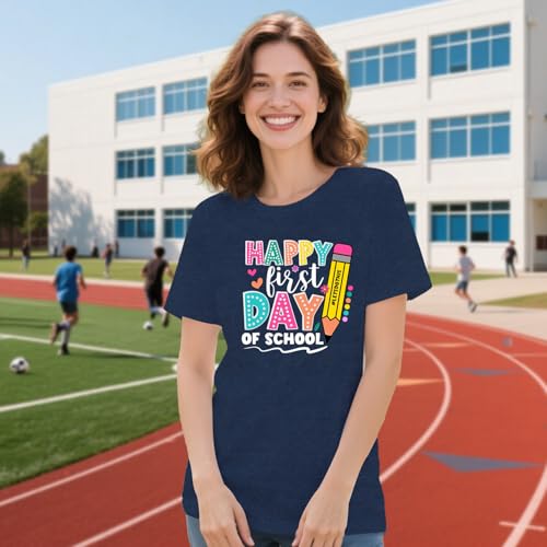 Womens First Day of School Shirt Teacher Life Short Sleeve T-Shirt Back to School Tee3