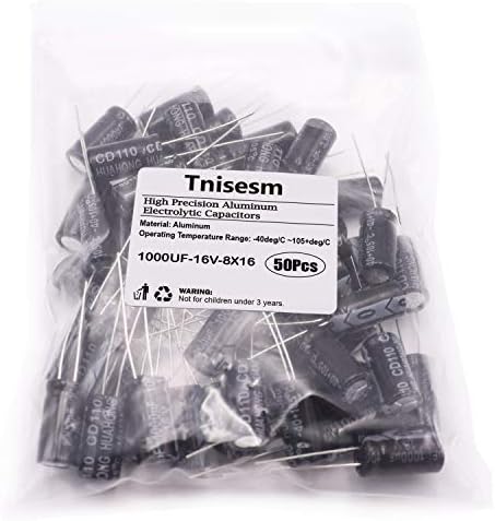 Tnisesm 50Pcs Electrolytic Capacitor 1000uF with Aluminum Radial Leads 1000UF-16V-8X16