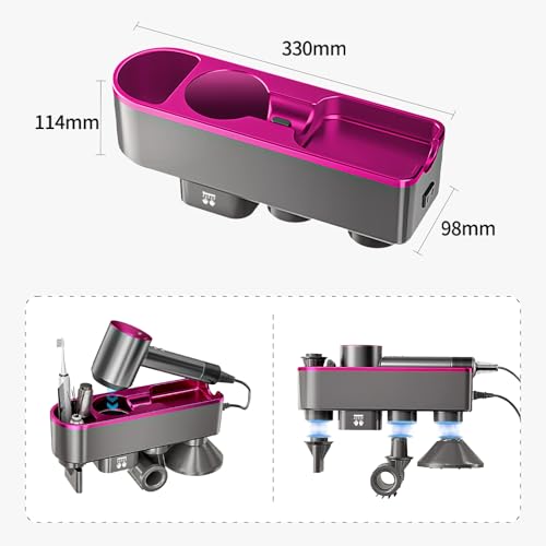 Hair Dryer Holder,No Drilling Required Hair Dryer Holder – Organizer Stand For 5 Attachments with Automatic Hand Drying and Magnetic Nozzle Storage，For Dyson Blow Dryer Accessory Organizer (violet) - Thumbnail 3