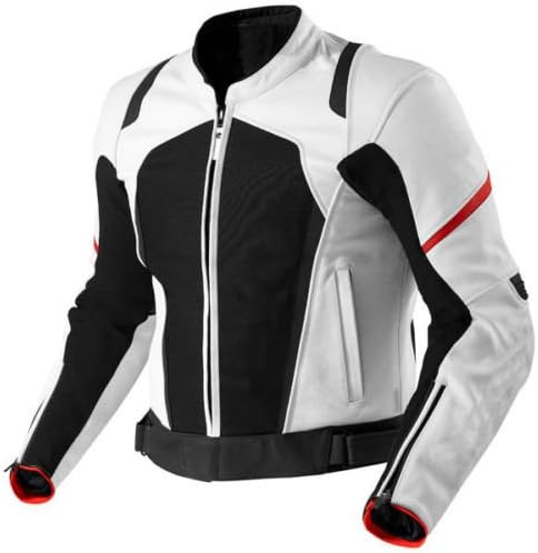 Motorbike White Cowhide Leather New Racing Jacket CE Approved Armors All Sizes (Small)
