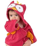 Ommda Babyhandtuch Tier mit Kapuze Bademantel mit Ohren Bio-Bambusfaser Badetücher für Mädchen und Jungen Rote Eule 0-1 Jahre