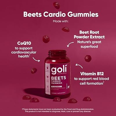 Goli Beets Cardio Gummies with CoQ10 and Vitamin B12 - Beetroot Extract - Cardiovascular Wellness - Vegan, Non-GMO, Gluten-Free