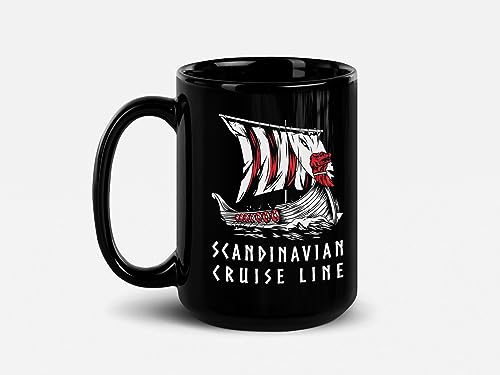 Scandinavian Cruise Line Norwegian Cruise Essentials Viking World Tour Norge Viking Rise Ceramic Mug, 15 oz, Black