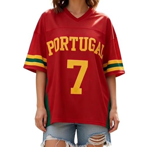 Mexico Oversized Graphic Tee Women Men Summer Cute Jersey Shirt Y2k Short Sleeve Baggy Top 90s Streetwear Grunge (Portugal Red Small)