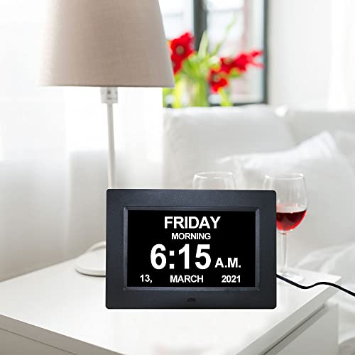 Digital Day Calendar Clocks, Extra Large Day Date Time Dementia Clock For Senior Elderly Memory Loss Vision Impaired Alzheimer's 12 Alarm Reminders Auto-Dimming, Am/Pm 12/24H (7 Inch Black) #TOP7