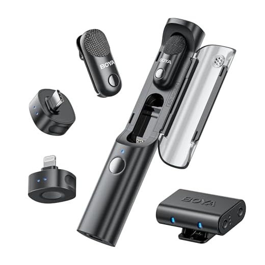 BOYA Magic Kabellos Mikrofon Handy (Ohne Ständer), Clip-On-, Hand-, Tisch-, Kamera-Mikrofon für iPhone 7~17, Mini-Lavalier-Mikrofone mit USB-C/Lightning/3,5-mm-Klinke, Ansteckmikrofon für Vlogging