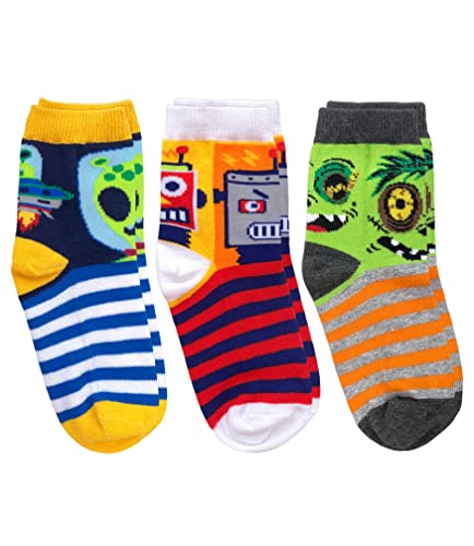 Image of Jefferies Socks Boys' Robot Alien Zombie Fun Novelty Pattern Crew Socks 3 Pack