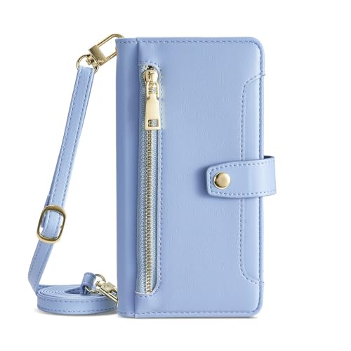 Étui portefeuille Samsung S24 Plus bleu avec bandoulière pour vos sorties en ville