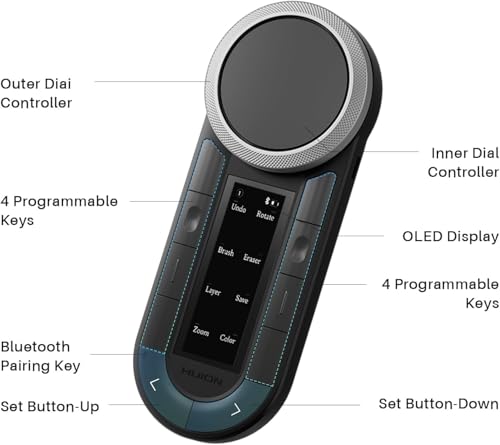 Image of HUION Keydial Remote K40 Bluetooth Programmable Keypad with Dual Dials 60 Customized Keys, OLED Display Macro Keypad Work with PC, Mac, Mobile, One-Hand Shortcut Keyboard for Drawing Tablet, Laptops