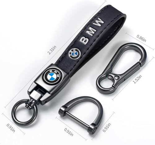 Image of Genuine Leather Car Keychain Compatible with BMW X1 X3 M3 M5 X1 X5 X6 Z4 3 5 7 Series Key Ring Accessories Key Chain for Man and Woman Family Present Black