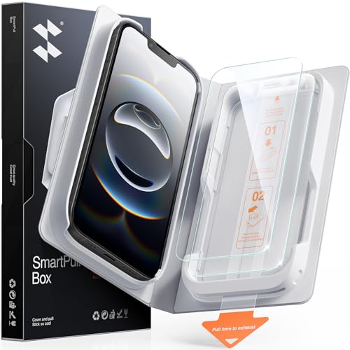 Image of SMARTDEVIL 2 Pack for iPhone 16e /14 /13Pro /13 Screen Protector | Tempered Glass, SmartPull Box Bubble-Free Instant Install Applicator, 9H Military-Grade Protection, Case-Friendly