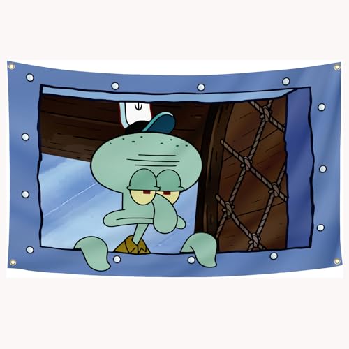 Octopus Cartoon Flag 3x5Feet Funny Meme Banner Wall Hanging Tapestries for College Dorm Room Decoration