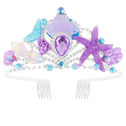 Exipsat Lila Meerjungfrau Krone Prinzessin Diadem mit Meeresmotiven Glitzerndes Elfenkrone für Kostüme & Feierlichkeiten Kammkronen-Set: Traumhaft Lila Meerjungfrau-Ozean-Krone