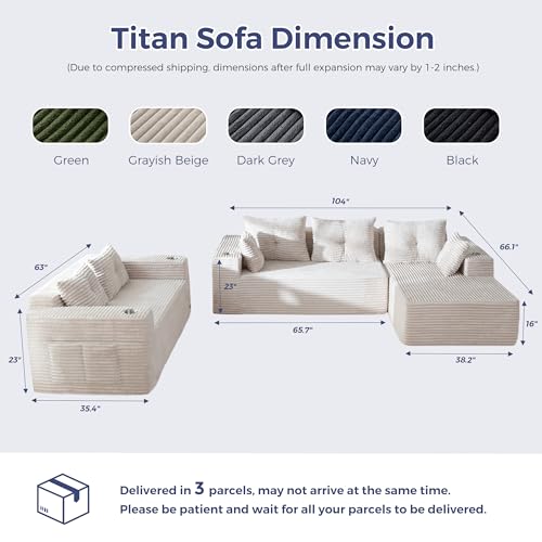 Image of MAXYOYO Modular Sectional Couch with L-Shape Chaise and Loveseat, Modern Boneless Couch for Living Room, Oversized Sofa with Deep Seat, No Assembly Required, Grayish Beige