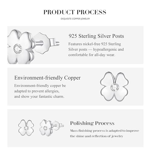 BRBLFLI Small Four Leaf Clover S925 Sterling Silver Posts Stud Earrings for Women, Silver Lucky Clover Earrings with CZ Center, Rhodium-Plated, Hypoallergenic Earrings, Gift Box Included by BRBLFLI - Used condition - Image 6