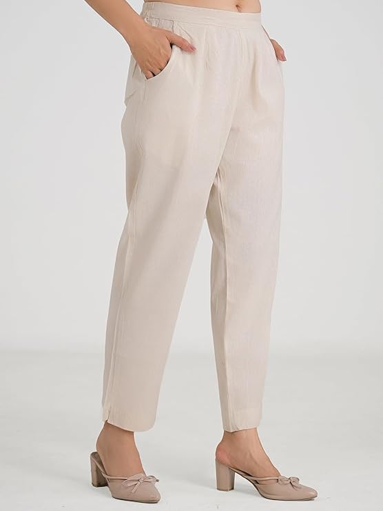 Image of Women's Solid Straight Fit Cotton Trousers | Slim Fit | Trousers for Women | Casual & Office Wear Bottom for Daily