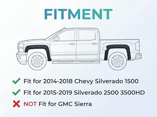 Fender Flares for 2014-2018 Chevy Silverado 1500 2500 3500HD Accessories, Front and Rear Wheel Cover. Black Factory Style Protection Fender Flares, 4PCS — view 8