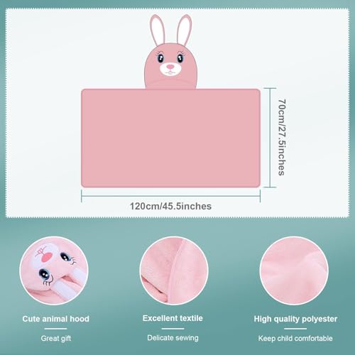 Image of MICHLEY Cartoon Hooded Baby Towel Unisex, Premium Soft Swimming Bathrobe Large Washcloths 27.5 inch x 47 inch for 0-7T (Rabbit)