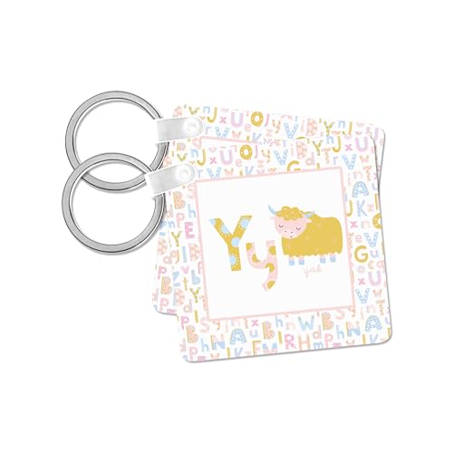 3dRose, Letter Y - Yak B Illustration For Kids Monogram -Personalized Initial, set of 2 Key Chains