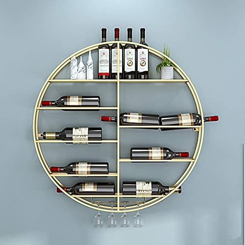 Casier à bouteilles de vin mural rond en métal Gold de 80cm