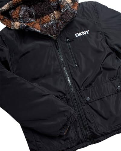 DKNY Boys Puffer Jacket - Reversible Zip Up Kids Winter Coat Sherpa Jacket with Hood - Outerwear Jackets for Boys4