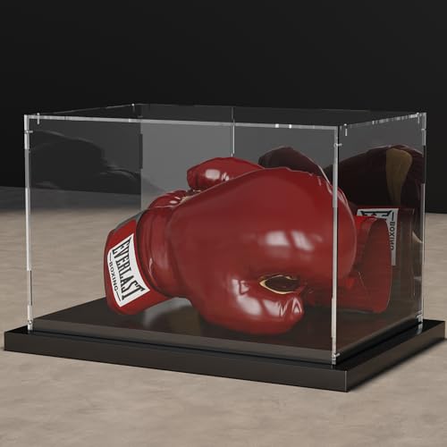 Putros Boxing Glove Display Case with Mirror and Black Metal Grooved Base Clear Acrylic Display Case Full Size Holder Showcase for Baseball Mitt