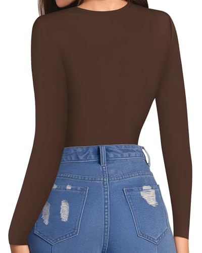 Image of MANGOPOP Womens Bodysuit Long Sleeve Crew Neck Body suit for Women Ribbed Bodysuits Shirts