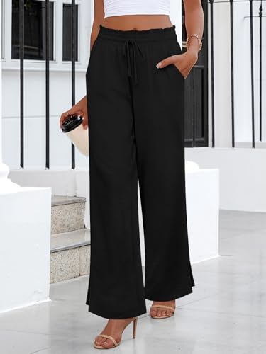 HOTGIFT 2025 Womens Pants Wide Leg High Waisted Adjustable Drawstring Trousers with Pockets Casual Lightweight4