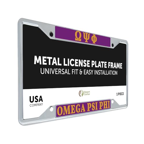 Desert Cactus Omega Psi Phi Car Accessories Omega Ques Metal License Plate Frame and Tag Holder for Front or Rear of Vehicle (Standard)