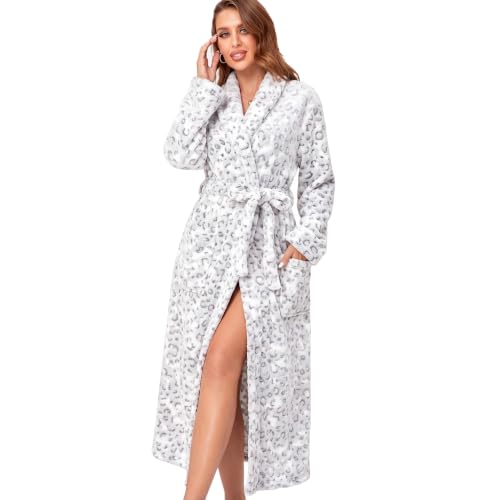 Image of RONGTAI Womens Bathrobe Ladies Fleece Plush Warm Long Robes Fleece Nightgown Sleepwear