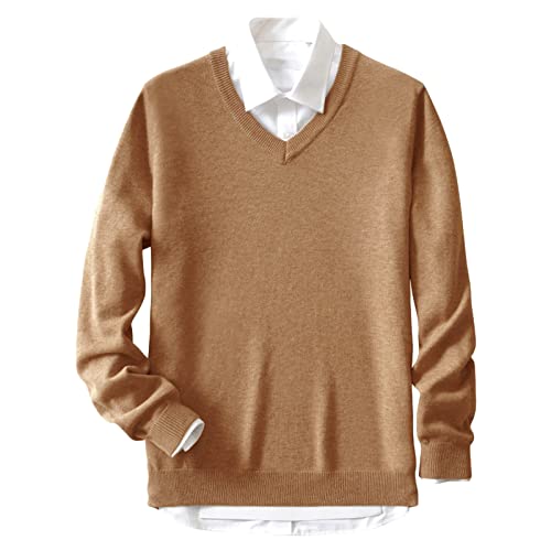 Men's Classic Long Sleeve Basic Knitwear Pullover Regular Fall Winter Soft Sweaters Casual Loose Fit V-Neck Sweater