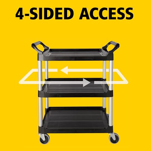 Image of Rubbermaid Commercial Products Heavy Duty 3-Shelf Rolling Service /Utility /Push Cart, 200 lbs. Capacity, Black, for Foodservice /Restaurant /Cleaning /Warehouse /Garage
