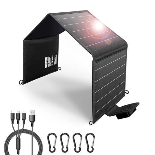 Image of NHZOTUD 20W Portable Solar Panels Charger Foldable Solar Panel with Type C and USB A for Camping Backpacking Travel Fast Charging IP65 for iPhone,iPad,Power Bank,Camera,Power Station