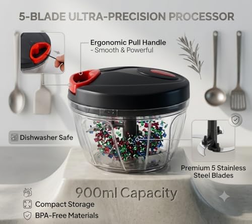 Image of Vegetable Chopper | Manual Food Chopper with Stainless Steel Blades | Onion Cutter, Garlic Cutter, Chilli Cutter (Multicolore, 450ml)