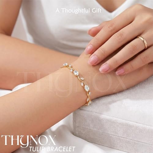 Image of THYNOX Tulip Bracelet for Women Stylish | Gold Plated Crystal Floral Jewellery | Adjustable Chain Wrist for Women & Girls Stylish | Elegant Tulip Bracelet for Women, Party & Daily Wear Accessory