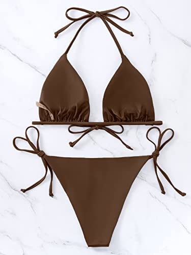 Image of Bikinis Swimsuit Set for Women Swimwear Triangle Bathing Suit Tie String Thong