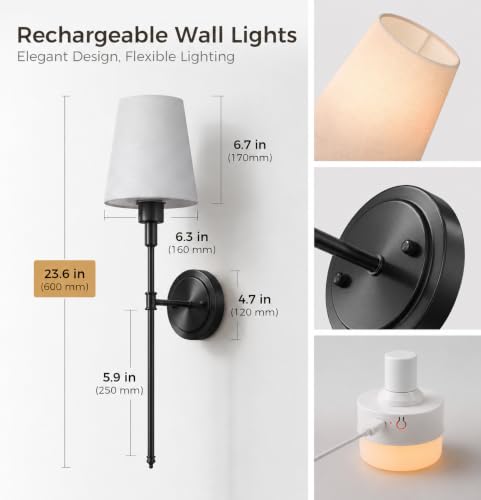 Image of Battery Operated Wall Sconce: Set of 2 Wireless Wall Light 12000mAh