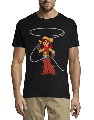 T-shirt homme noir Cute Lasso Girl en coton avec col rond classique