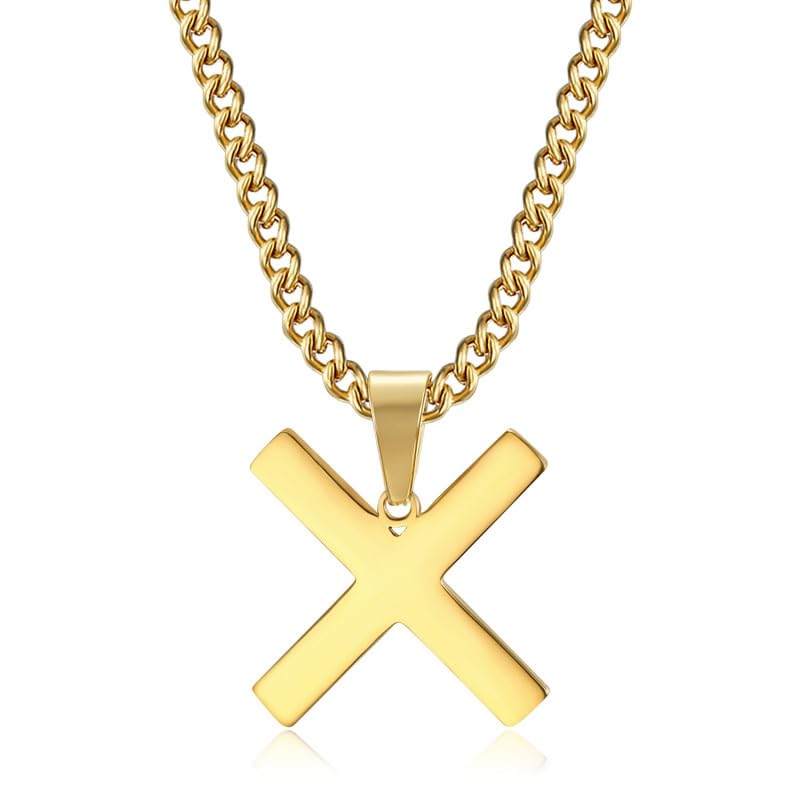 BOBIJOO Jewelry - Pendentif Collier Croix de Saint André en X Décussée Sautoir Plaqué Doré Or Acier INOX 316L Chaîne