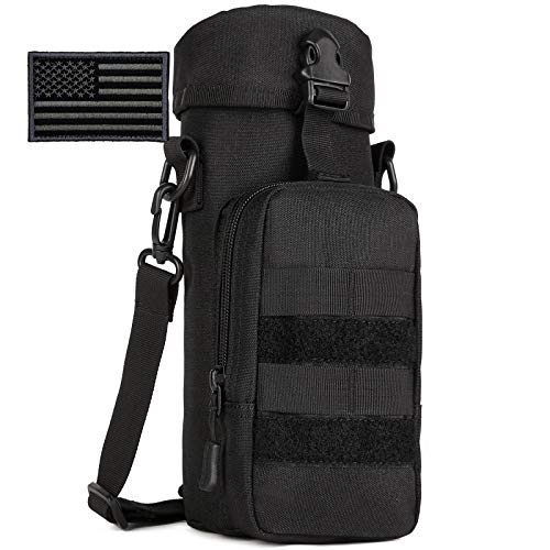 Protector Plus Tactical Water Bottles Pouch Military MOLLE Attachment Kettle Holder Bag H2O Drinks Carrier Case (Patch Included), Black