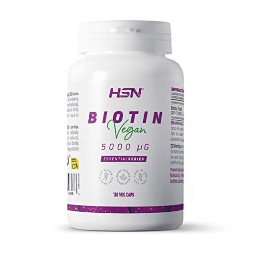 Biotina 5000 MCG de HSN | 120 Cápsulas Vegetales en Forma de D-Biotina | Vitamina para el Cabello, Uñas y Piel para el Crecimiento + Fortalecimiento + Evitar la Caída | No-GMO, Vegano, Sin Gluten