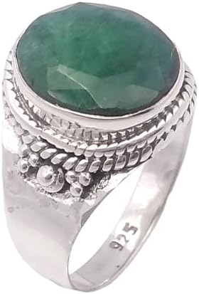 Solid 925 Sterling Silver Rings for Women & Girls, Sterling Silver Emerald Ring Solitaire Mothers Day Gift, Bridesmaid Gift, Handmade Jewelry