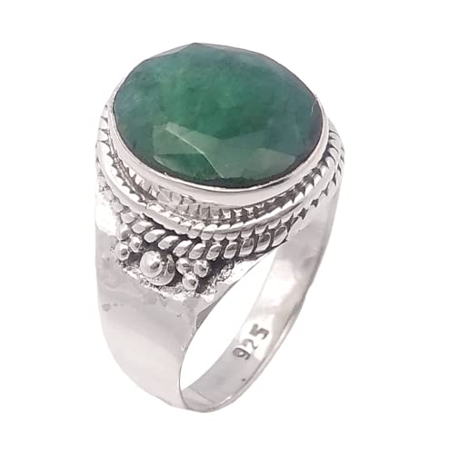 Solid 925 Sterling Silver Rings For Women & Girls, Sterling Silver Emerald Ring Solitaire Mothers Day Gift, Bridesmaid Gift, Handmade Jewelry #TOP6