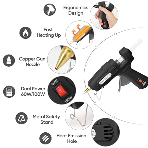 Image of ROMECH Full Size Hot Glue Gun with 60 /100W Dual Power and 21 Hot Glue Sticks (7 /16 inch), Fast Preheating Heavy Duty Industrial Gluegun with Storage Case for Crafting, DIY and Repairs (Black)