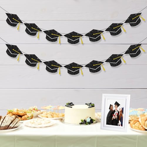 Image of Graduation Grad Caps Banner Garland, Graduations Party Banner, Grad Congrats Class of 2026 Party Decorations for College High School Graduations Party Supplies (Graduation Cap Garland)