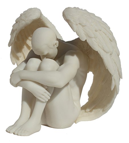 US 5.88 Inch Winged Nude Male Sitting with Arms Holding Over Knees, White